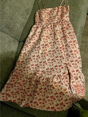 Floral Spaghetti Strap Midi Dress - Pink & Cream